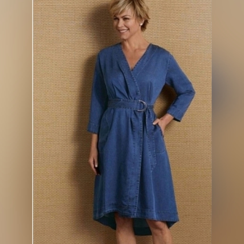 Soft Surroundings | Traviata Tencel Wrap Casual Chic 70’s Style Dress Size L